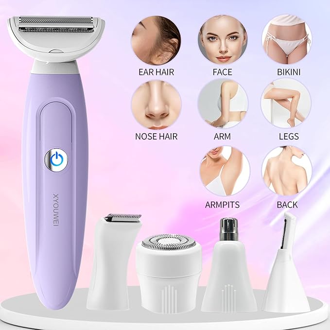 Electric Razors for Women, Bikini Trimmer for Women, Multifunction 5 in 1 Lady Shaver Kit for Face Nose Eyebrow Arms Armpit Legs Pubic Area-VivaGrace Women