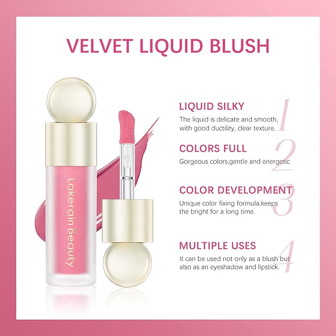 Erinde 2 Colors Liquid Highlighter and Blush Set, Natural Matte Face Blush, Natural Glossy Liquid Illuminator for Face and Body, Lightweight Blendable Silky Smooth Texture, Cruelty-free-VivaGrace Women