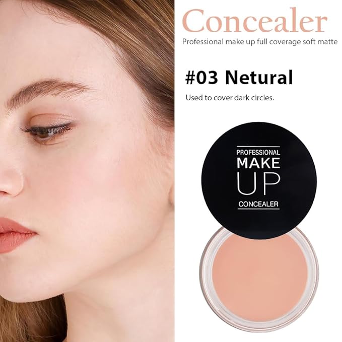 Kaely Pot Concealer Full Coverage Set,under Eye Brightener Concealer for Conceals Dark Circles,Waterproof Foundation Face Makeup Brush Kit,Color Correcting Concealer,Eye Ring corrector de ojeras 03-VivaGrace Women