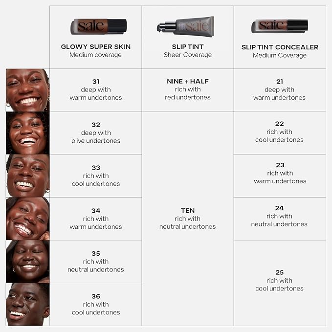 Saie Slip Tint Tinted Moisturizer with SPF 35 - Light Coverage, Glowy Skin Tint & Mineral Sunscreen for Face with Hydrating Hyaluronic Acid - Summer Makeup Essential - Shade Nine + Half (1.35 oz)-VivaGrace Women