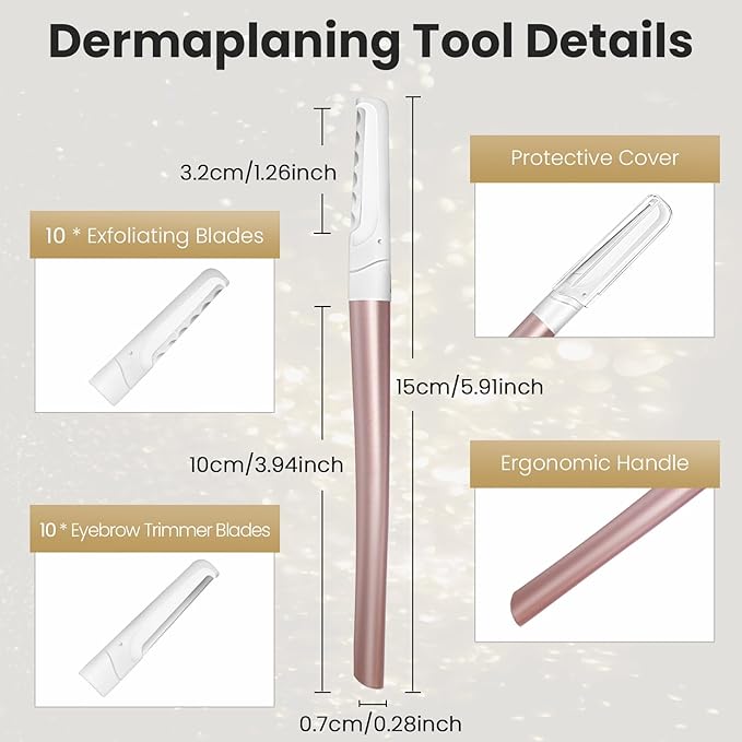 Dermaplaning Tool for Face Exfoliation, with 20 Replaceable Blades, Facial Shaver/Eyebrow Razor, Peach Fuzz Removal Eyebrow Shaper for Women, Easy to Use Dermaplaner Help Exfoliate and Smooth Skin-VivaGrace Women