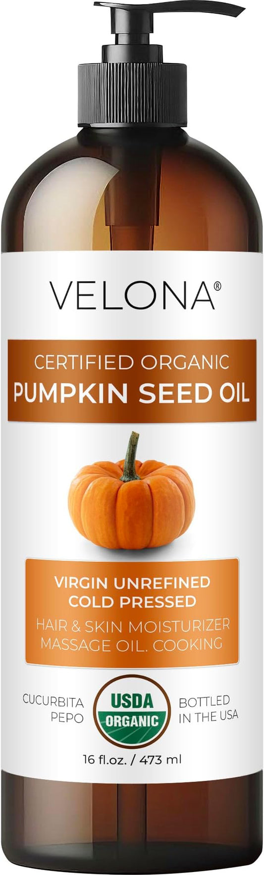 velona Pumpkin Seed Oil USDA Certified Organic - 16 Fl Oz | 100% Pure and Natural Carrier Oil | Unrefined, Cold Pressed | Cooking, Face, Hair, Body & Skin Care | Use Today - Enjoy Result-VivaGrace Women
