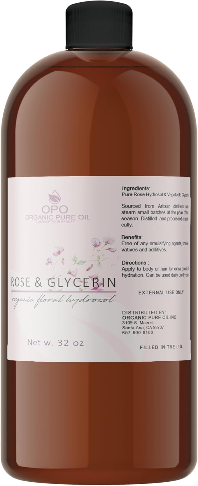 Rosewater Glycerin Mist Toner Bulk Spray Facial Body Floral Cleanser Pure Rose Hydrosol Vegetable Glycerine Moisturizing Cleansing Toning Mix Face Skin Hair Body - Packaging May Vary (32 Ounces)-VivaGrace Women