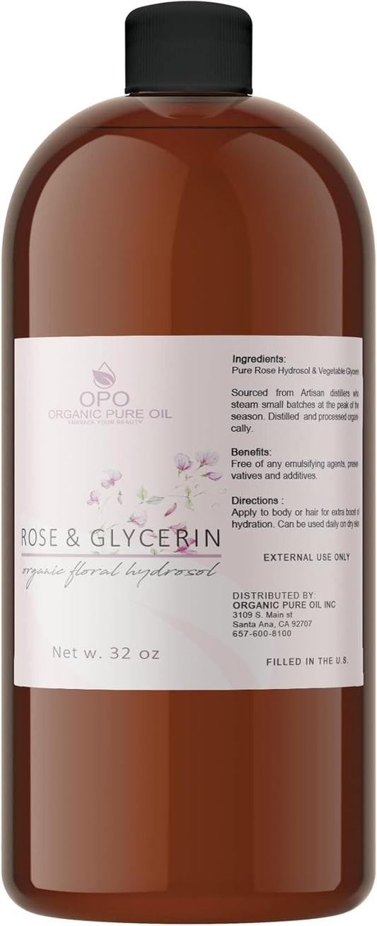 Rosewater Glycerin Mist Toner Bulk Spray Facial Body Floral Cleanser Pure Rose Hydrosol Vegetable Glycerine Moisturizing Cleansing Toning Mix Face Skin Hair Body - Packaging May Vary (32 Ounces)-VivaGrace Women