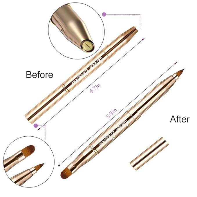 Retractable Eyebrow Eyelash Lip Brush Makeup Brush Double-Sided Soft With Cap Concealer Eyeliner For Travel Cosmetic Brushes, gold color-VivaGrace Women
