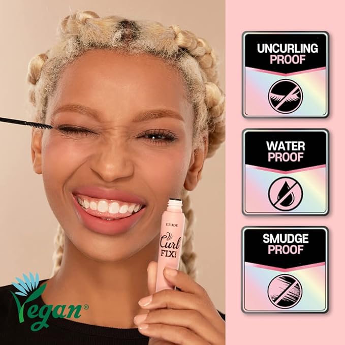 ETUDE Curl Fix Mascara #1 Black (7.5g) | A curl fix mascara that keeps fine eyelashes powerfully curled up for 24 hours by ETUDE's own Curl 24H Technology, Korean Makeup, Kbeauty, Perfect for Gift
