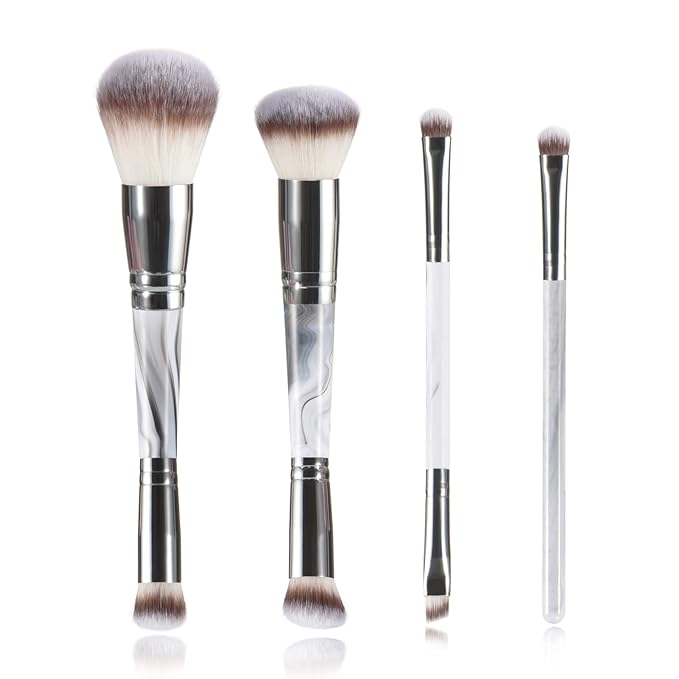 4 pcs makeup brushes, double head makeup brush set, loose powder powder blusher foundation make-up concealer eye shadow eyebrow brush, multi-purpose makeup tools-VivaGrace Women