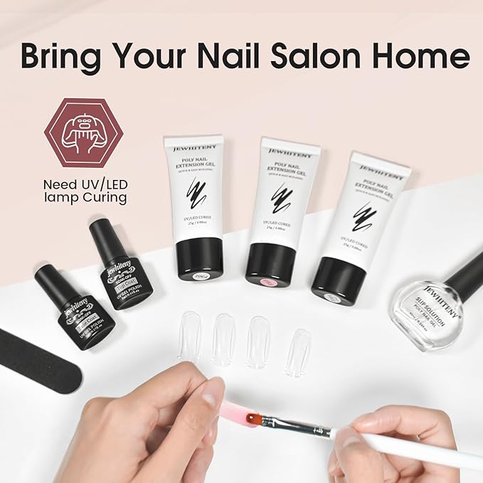 JEWHITENY Poly Extension Gel Nail Set Clear Pink Poly Nail Gel With Slip Solution Base Coat Top Coat French Manicure Need U V Lamp Curing for Finger Art and Home DIY-VivaGrace Women