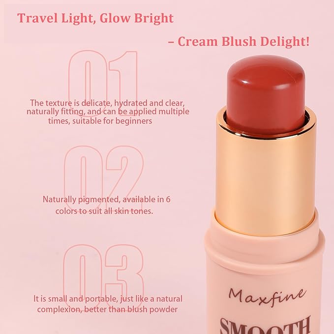 Blush for Cheeks - Buildable Cream Blush, 3-in-1 Blush Stick Makeup for Cheek Lip Eyeshadow Contour, Tint Blush Blam for Mature Skin Women Girl Make Up Gift (Tangy Citrus #5)-VivaGrace Women