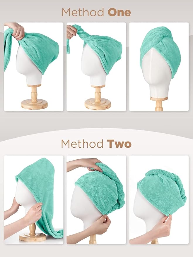 Hicober Microfiber Hair Towel, 3 Packs Hair Turbans for Wet Hair, Drying Hair Wrap Towels for Curly Hair Women Anti Frizz (Pink,Blue,Green)-VivaGrace Women