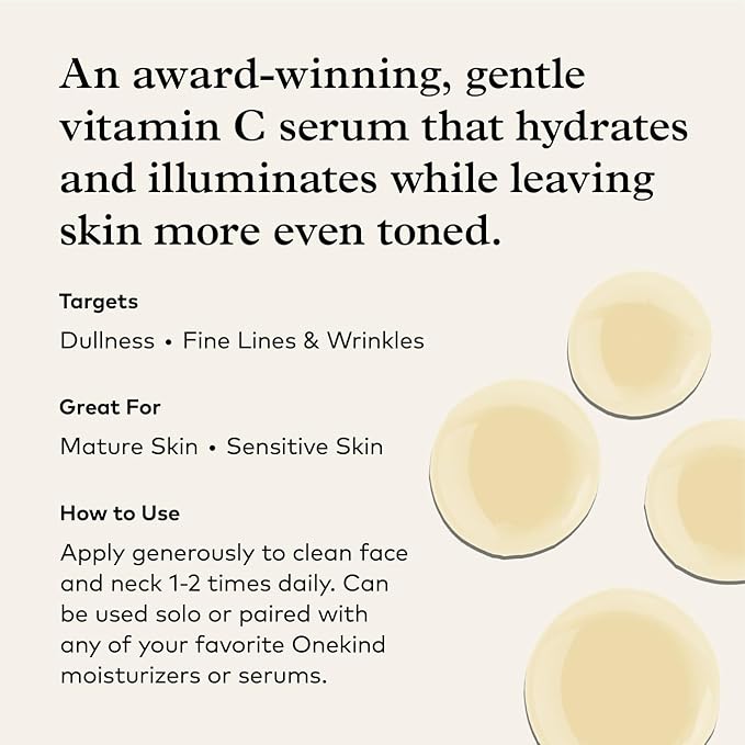 Onekind Radiant C Face Serum, Anti-Aging Facial Treatment with Hyaluronic Acid, Tetrahexyldecyl Ascorbate, Ferulic & Vitamin E, Serum for Dark Spots, Even Skin Tone, Fine Lines & Wrinkles-VivaGrace Women