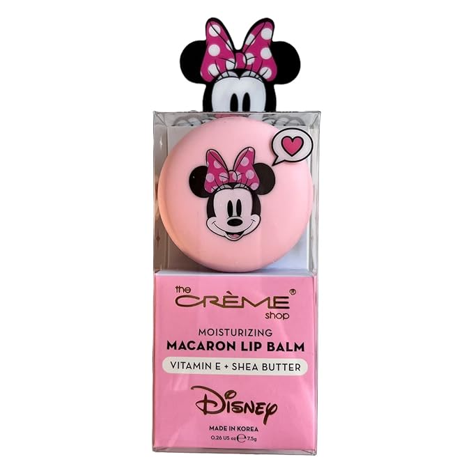 The Crème Shop x Disney Macaron Lip Balm Minnie Mouse Strawberries and Crème Pink Korean Scented Pocket Portable Vitamin E Shea Butter-VivaGrace Women