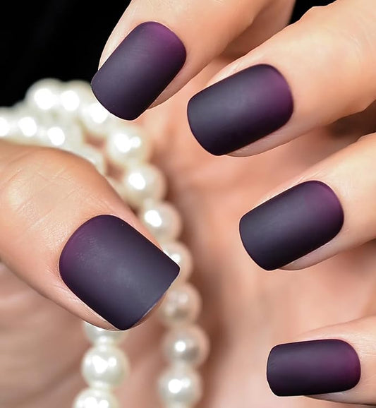 Curvlife Press on Nails Acrylic Fake Nails with Design Full Cover False Nails Reusable Nail Kit with Nail Glue Adhesive Tabs Nail File Artificial Glue on Nails (Frosted Purple, 30pcs)