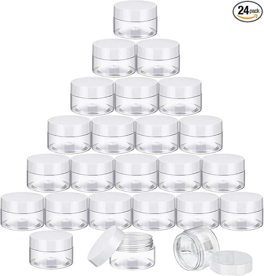 SATINIOR 24 Pieces Empty Clear Plastic Jars with Lids Round Storage Containers Wide-Mouth for Beauty Product Cosmetic Cream Lotion Liquid Butter Craft and Food (White Lid, 1 oz)-VivaGrace Women