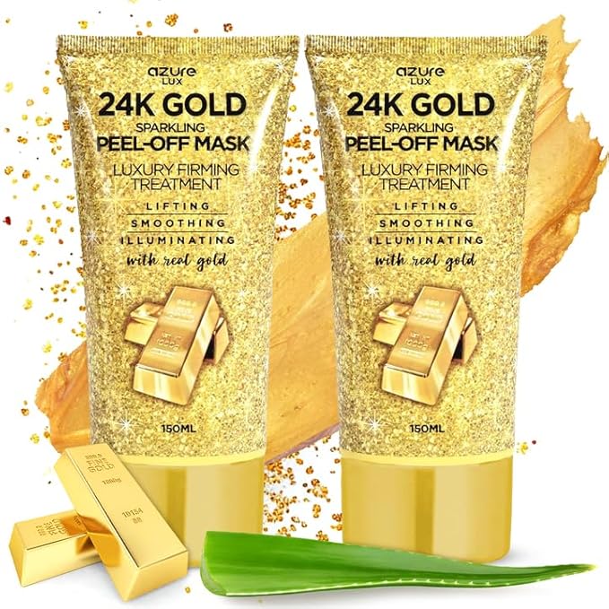 AZURE 24K Gold Firming Peel Off Face Mask - Anti Aging, Lifting, Illuminating & Revitalizing - Removes Blackheads, Dirt & Oil with Hyaluronic Acid & Collagen - Korean Skin Care - 150 mL - Pack of 2-VivaGrace Women