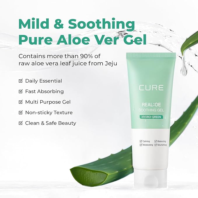 CURE Aloe Vera Gel with 90.52% Leaf Juice, Soothing & Hydrating Korean Skin Care for Sun-Exposed or Dry Skin, 5.07 fl oz, Refreshing Gel Moisturizer for Face & Body-VivaGrace Women