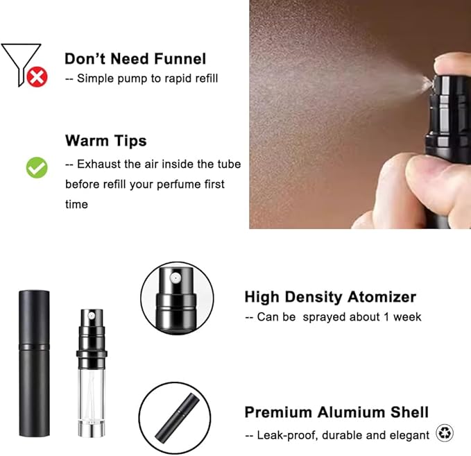 YEEJOK Travel Essentials for Women Men, Travel Perfume Bottles Refillable, Perfume Atomizer Spray Container, Mini Portable Easy Pump Refilled 5ml Bottle for Flying,Purse,Vaction Essentials-VivaGrace Women