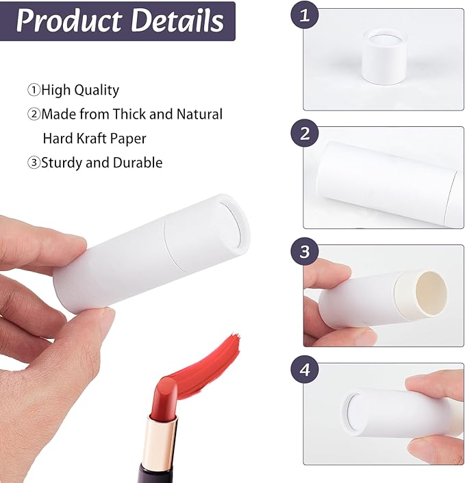 NICENEEDED 10 Pcs Paperboard Lip Balm Tubes, White Paper Lipstick Tube, Cardboard Empty Lip Gloss Container Solid Perfume Tube Cosmetic Box for DIY Lip Gloss Balm Chapstick-VivaGrace Women