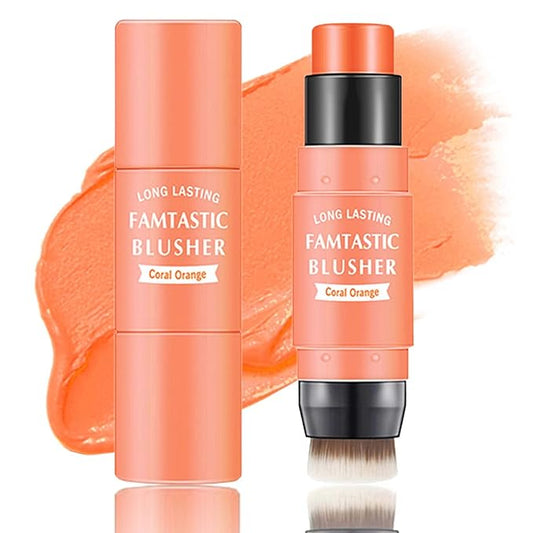 Cream Blush Stick,Blush Stick for Cheeks with Contour Brush,3-in-1 Long Lasting Waterproof Blush&Eye Shadow&Lip Gloss for Natural Skin Types（03 Citrus Pink）-VivaGrace Women