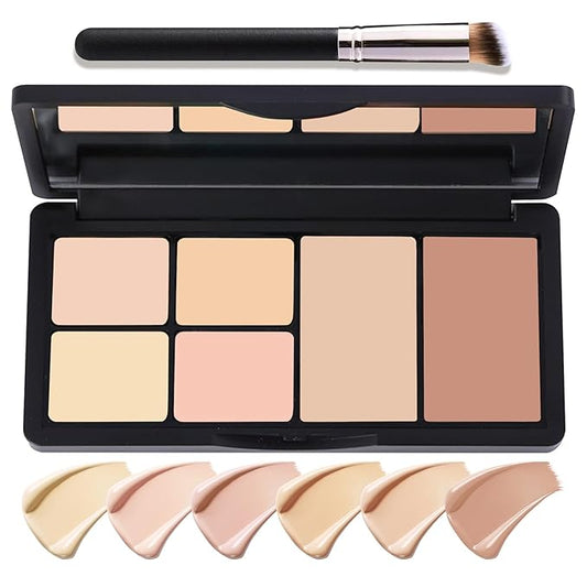 6 Colors Correcting Concealer Cream Contour Palette,Long Lasting Concealer Cream Makeup Palettes with Concealer Brush,Multi-purpose Contouring Liquid Foundation Makeup Kit-VivaGrace Women
