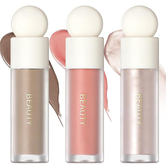 Erinde 3 Colors Liquid Highlighter Blush Contour Set, Natural Matte Face Blush Bronzer, Natural Glossy Liquid Illuminator for Face and Body, Lightweight Blendable Silky Smooth Texture, Cruelty-free-VivaGrace Women