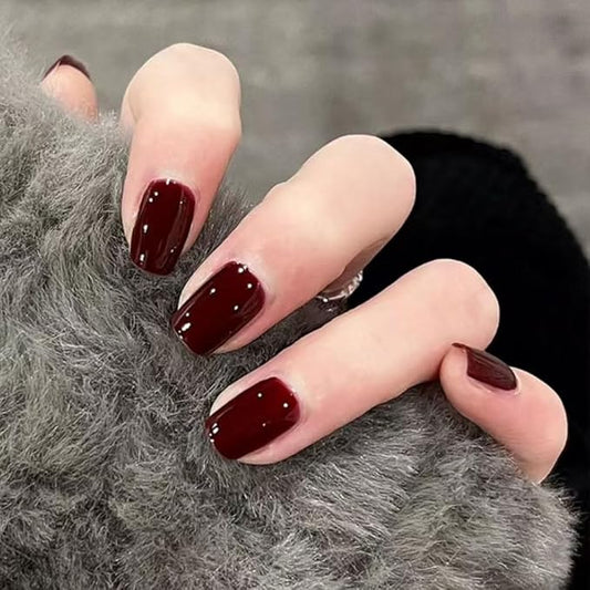 Red Press On Nails Short Square 24 Pcs, Designer Reusable Acrylic Fake Nails with Glue, Glossy Soft Gel Nails Wedding and Party, Stick On Glue On Nails, Nails for Women Gift