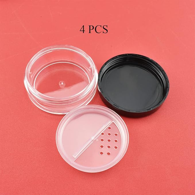 HAHIYO 4pcs 10ml/0.34oz Plastic Empty Travel Compact Case Makeup Cosmetic Jar Refillable Powder Box No Leak Holder with Rotatable Sifter and Black Screw Lid-VivaGrace Women