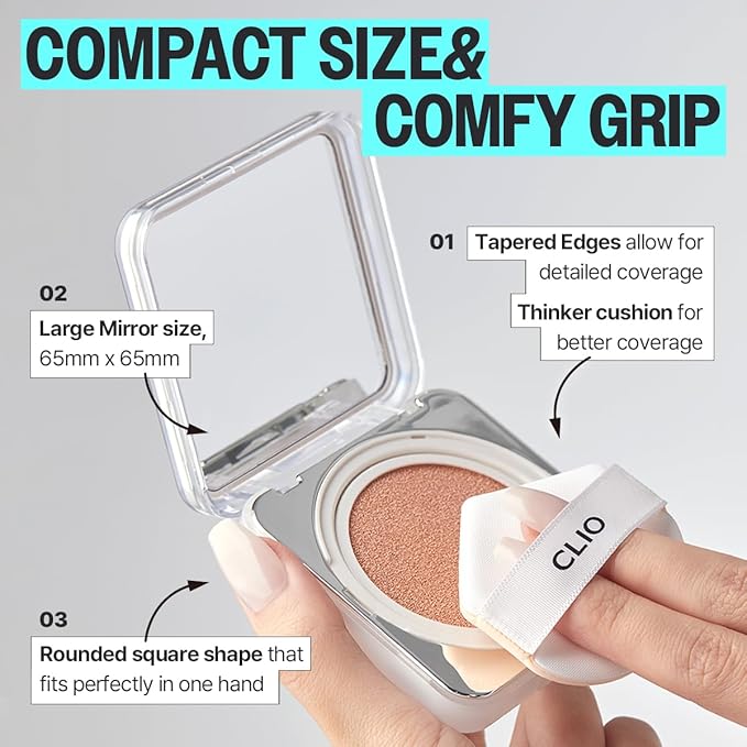 CLIO Kill Cover Founwear Cushion The Original – 20 Shades, Buildable Light to Medium Coverage, Natural Finish, Korean Makeup Foundation, Long-Lasting Skin Fit, 32W ALMOND-VivaGrace Women