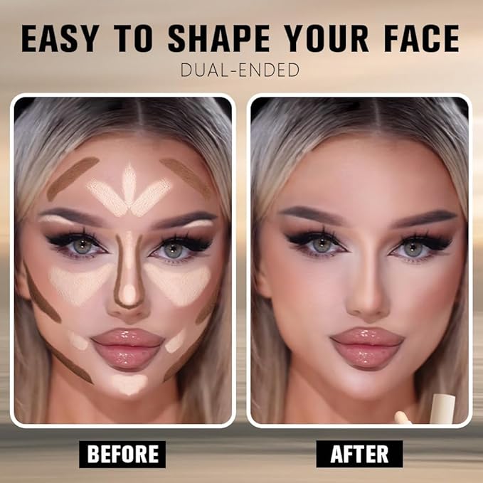 2in1 Cream Contour Highlighter Stick, Neutral Bronzer Makeup Sticks, Applies Dual-Ended Sculpting Stick for Face Body, Long Lasting Waterproof No Smudging, Suitable for Makeup Beginners-Fair-VivaGrace Women