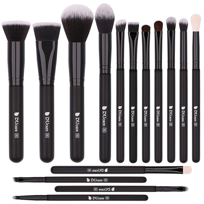 DUcare Makeup Brushes 15Pcs Premium Synthetic Kabuki Makeup Brush Set, Professional Foundation Concealers Powder Blush Blending Face Eye Shadows Black Brush Sets-VivaGrace Women