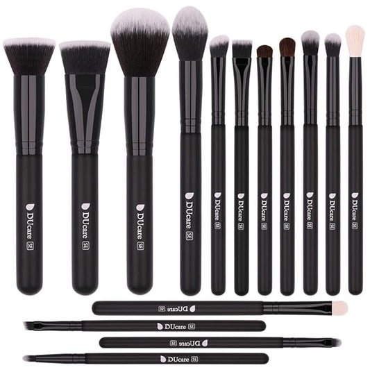 DUcare Makeup Brushes 15Pcs Premium Synthetic Kabuki Makeup Brush Set, Professional Foundation Concealers Powder Blush Blending Face Eye Shadows Black Brush Sets-VivaGrace Women