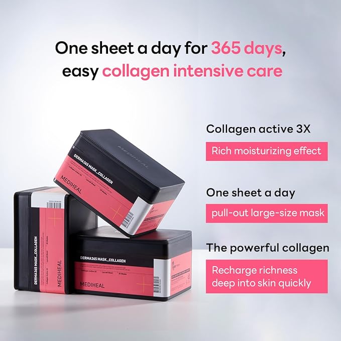 Mediheal Derma 365 Collagen Mask (30 Masks) - Daily Skin Care Mask for Firm Moisturizing to Lift Skin with Collagen Active 3X-VivaGrace Women