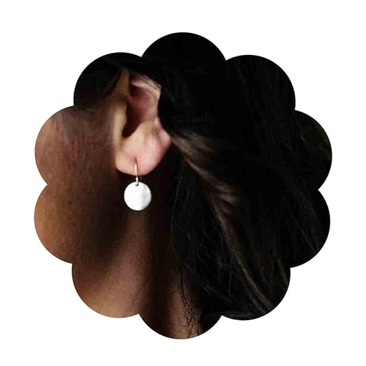 Boho Disc Coin Drop Earrings Tiny Circle Dangle Earrings Silver Smooth Coin Hook Earrings Minimalist Geometric Earrings for Women and Girls-VivaGrace Women