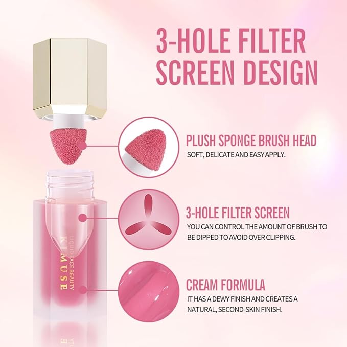 KIMUSE Soft Cream Blush Makeup, Liquid Blush for Cheeks, Weightless, Long-Wearing, Smudge Proof, Natural-Looking, Dewy Finish-VivaGrace Women