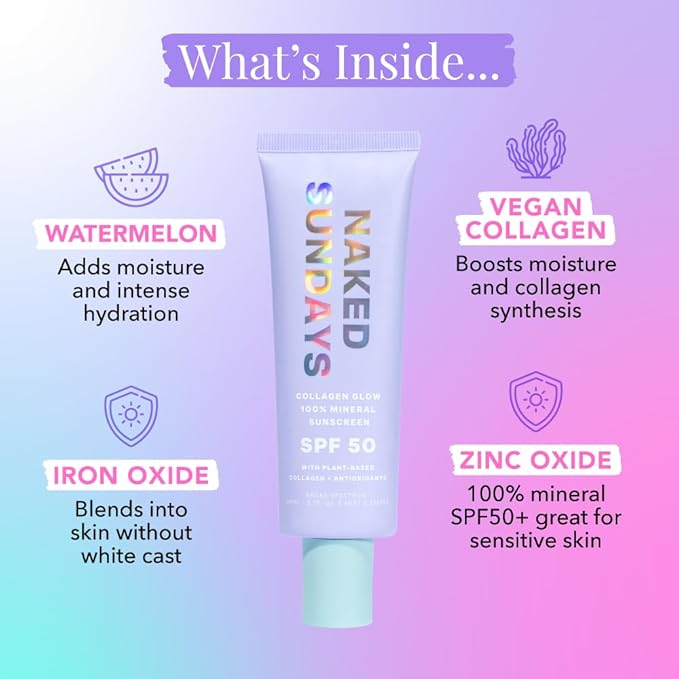 Naked Sundays SPF 50 Mineral Glow Sunscreen, Daily Hydrating Facial Moisturizer & Primer with Zinc Oxide, Sheer Tint, Broad Spectrum SPF Lotion (Jumbo 80ml)-VivaGrace Women