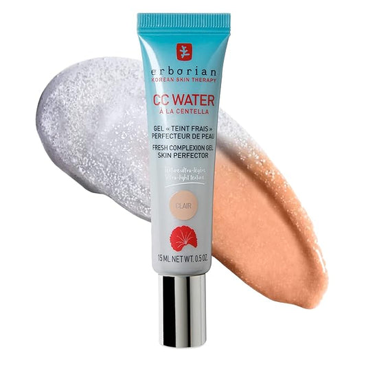 Erborian CC Water with Hyaluronic Acid, Clair - Ultra-Light Aqua Gel Color Corrector with Centella Asiatica & Hyaluronic Acid - Plump, Softer & Hydrated Skin - Korean Skincare Skin Perfector- 0.5 Oz-VivaGrace Women
