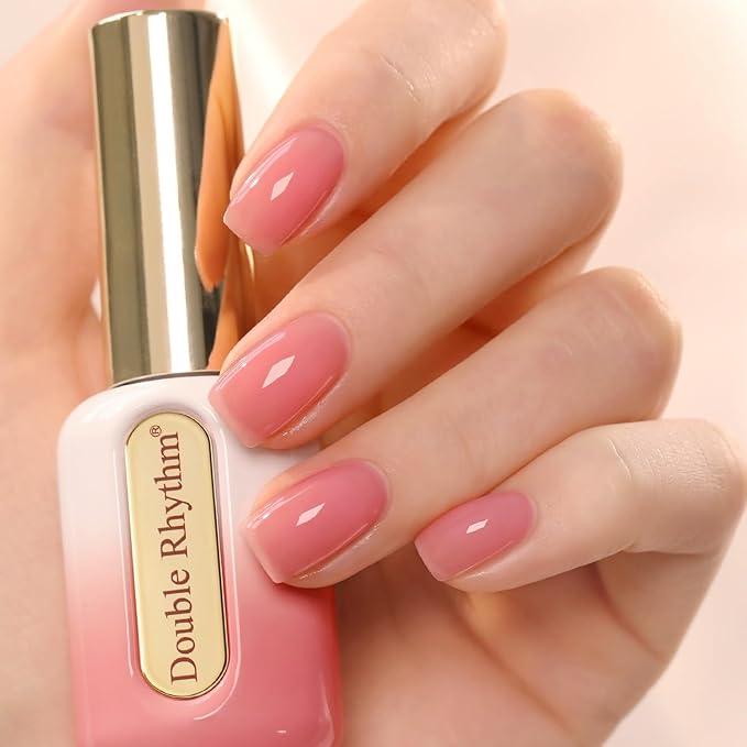 Double Rhythm 0.50 OZ Gel Polish Hema Free Same Color Same Bottle Golden Round Translucent Neutral Natural Milky 15 ML Jelly UV Polish Art DIY at Home (Milky Pink-C1323)