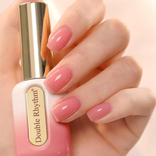 Double Rhythm 0.50 OZ Gel Polish Hema Free Same Color Same Bottle Golden Round Translucent Neutral Natural Milky 15 ML Jelly UV Polish Art DIY at Home (Milky Pink-C1323)