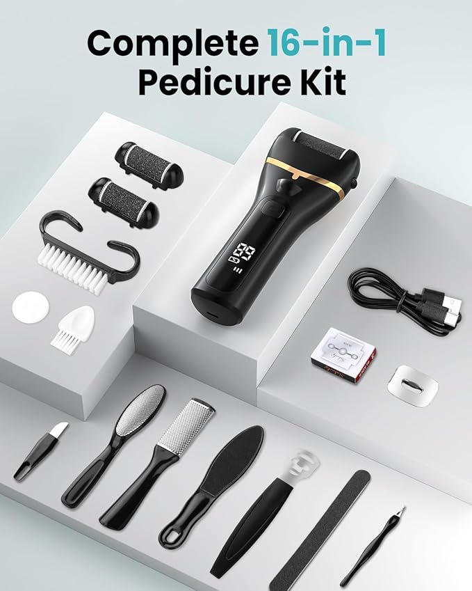 Electric Foot Callus Remover with 10000 RPM Motor and 3-Speed Settings, Foot File Kit with LED Light and Display for Women’s Home Pedicure, Waterproof Foot Grinder with Type-C Charging-VivaGrace Women