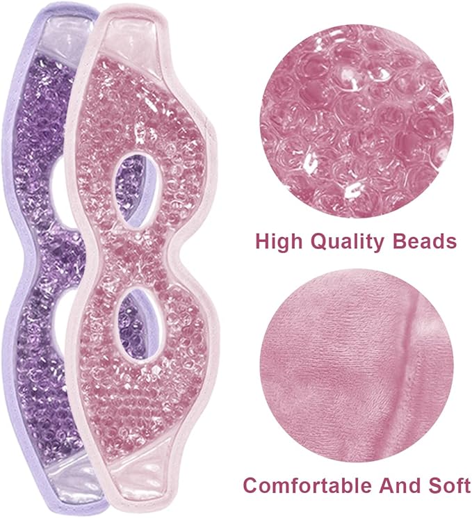Jakuva 2PCS Cooling Eye Mask Sleeping Mask, Ice Eye Mask & Cold Eye Packs & Heat Cold Compress Pack Eye Spa Pad for Puffy Eyes,Puffiness,Headache,Stress Relief (Pink&Purple)-VivaGrace Women