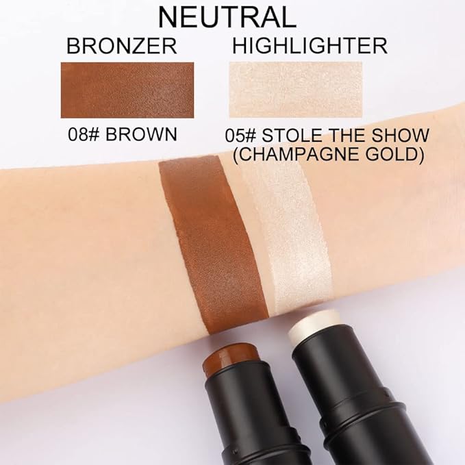 evpct 2Pcs Face Cream Contour Sticks Makeup Highlighter Highlight Brown Creme Cheek Contour Sticks contorno en crema Bronzer Bronzing Foundation Stick Kit Powder Shadow Shading Face Contour 05&08-VivaGrace Women