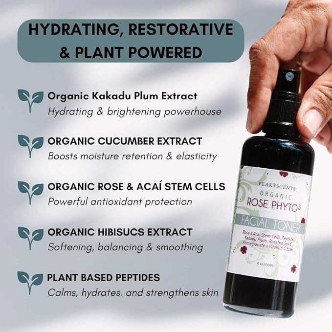 Organic Phyto³ Rose Water Facial Toner Spray - Pure Rosewater for Face, with Acaí and Herbal Extracts - Eco-Friendly and Vegan - Hydrating Rose Water Organic Face Spray (4 oz)-VivaGrace Women