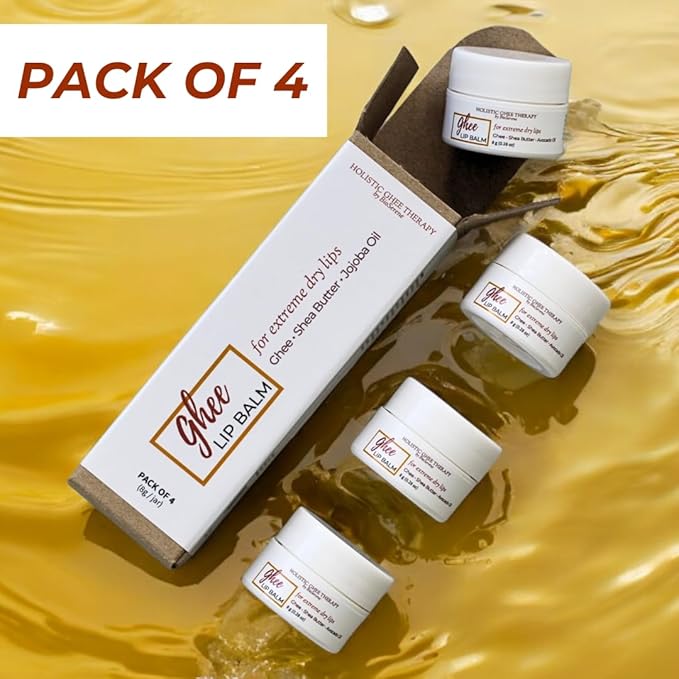 Natural Lip Balm For Very Dry Lips | Pack of 4 | Moisturizing Ghee, Shea Butter, Beeswax, Coconut Oil, & Jojoba Oil | Hydrating Lip Care For Chapped Lips, After Sun Care | Bioserene-VivaGrace Women