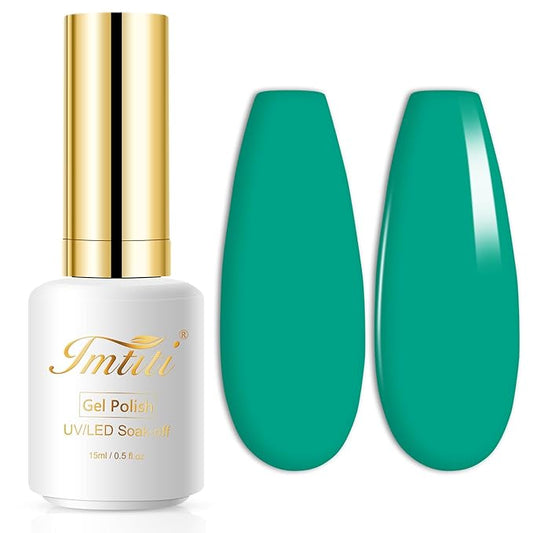 Imtiti Gel Nail Polish, 1 Pcs 15ml Green Color Gel Polish Soak Off Nail Art Manicure Salon DIY Nail Lamp Gel Nail Design Decoration at Home Gift for Women, 0.5 Fluid Ounces