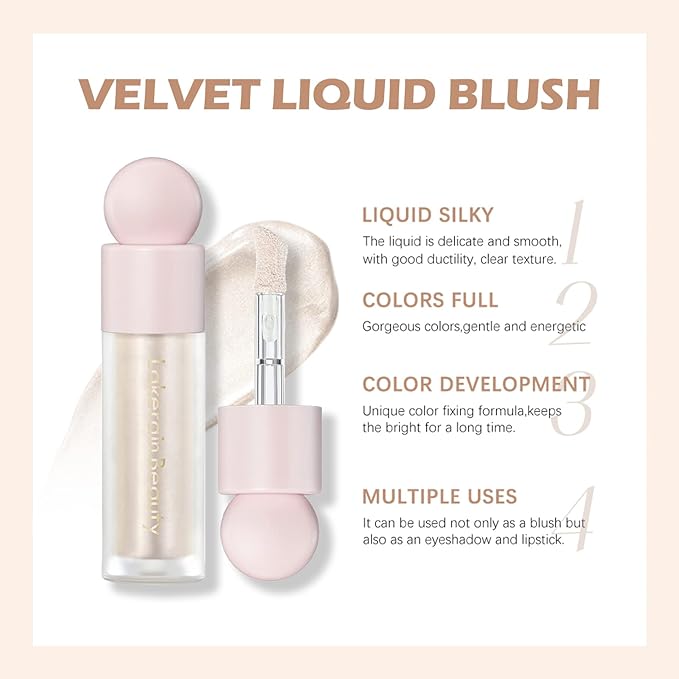 Erinde 2 Colors Liquid Highlighter and Blush Set, Natural Matte Face Blush, Natural Glossy Liquid Illuminator for Face and Body, Lightweight Blendable Silky Smooth Texture, Cruelty-free-VivaGrace Women