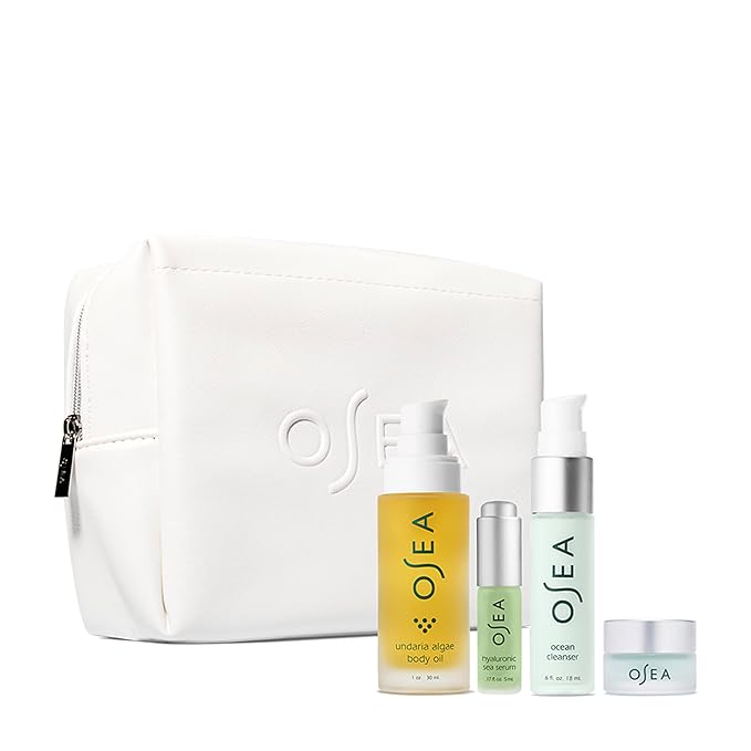 OSEA Bestsellers Discovery Skincare Set - 4-piece Skin Care Set - Vegan Leather Pouch, Body Oil, Face Cleanser, Water Cream, & Hyaluronic Acid Serum - Clean Beauty Travel Set - Ideal for Beauty Gifts-VivaGrace Women