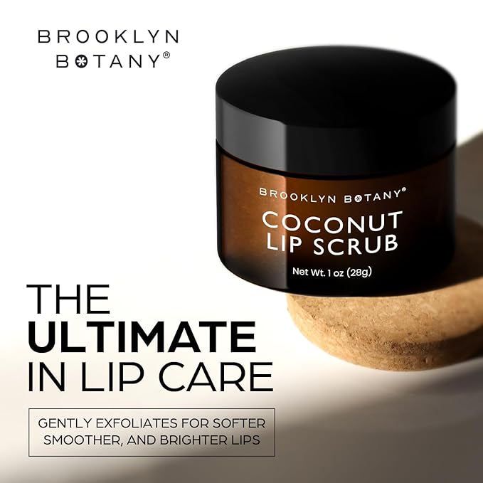Brooklyn Botany Lip Scrub Exfoliator 1 oz – Lip Moisturizer for Dry Lips and Chapped Lips – Gentle Lip Exfoliator for Smooth and Brighter Lips – Coconut Flavor-VivaGrace Women