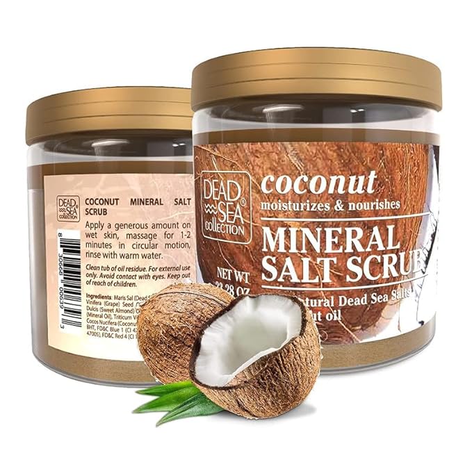 Dead Sea Collection Coconut Salt Scrub – Exfoliating Body Scrub for Women – Moisturizing and Nourishing Skin – with Pure Oils and Dead Sea Minerals (23.28 Oz)-VivaGrace Women