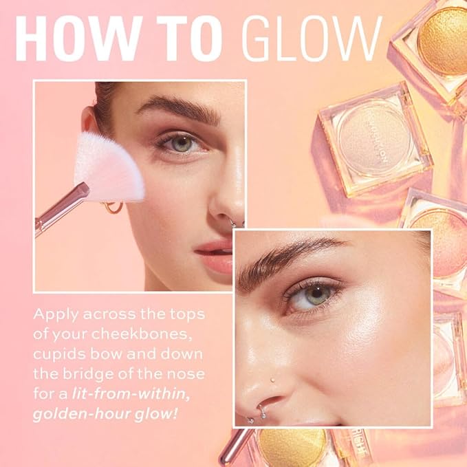 Makeup Revolution Beam Bright Highlighter, All Over Face Glow, Powder To Liquid Formula, 5 Different Shades, Pink Seduction-VivaGrace Women