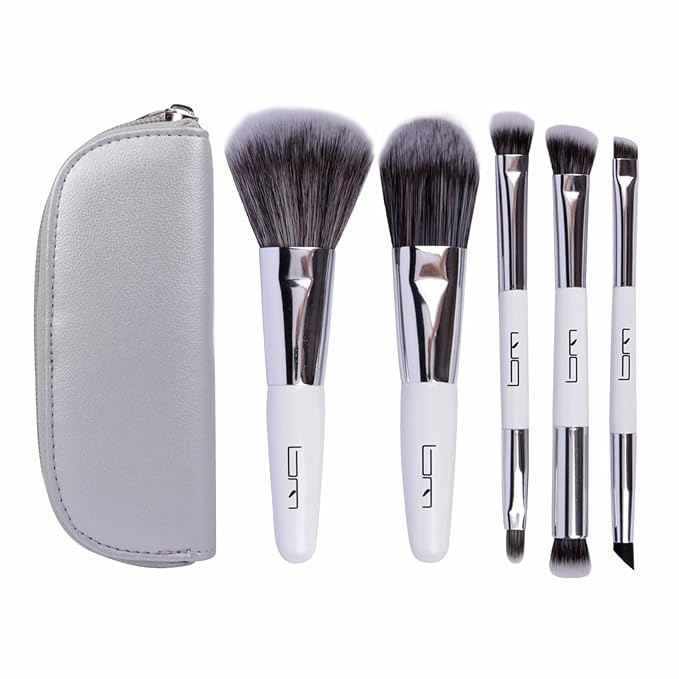 Travel Makeup Brushes Set w/Pouch, 5PCS Double Ended Portable Mini Cosmetic Brushes Kit for Foundation, Eyeshadow, Lip, Blush Make Up Brushes Professional(White)-VivaGrace Women
